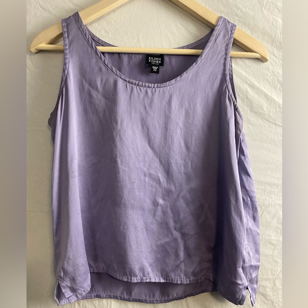 Eileen Fisher ps 100% silk georgrtte crepe sleveless tank too lavender